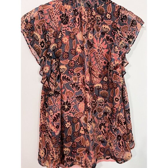 A.L.C. Brown/Pink 100% Silk Hayley Floral Metallic Blouse Size 4 - Picture 8 of 11